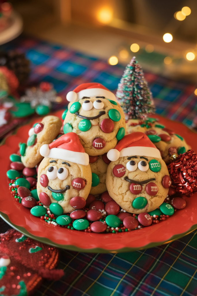 m&m cookies Soft and chewy cookies loaded with colorful holiday-themed M&M candies, perfect for festive celebrations.