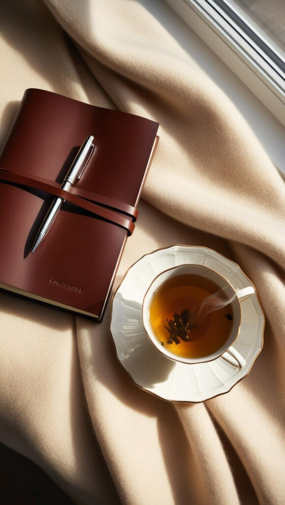 Journaling with tea to reflect and unwind in the evening.