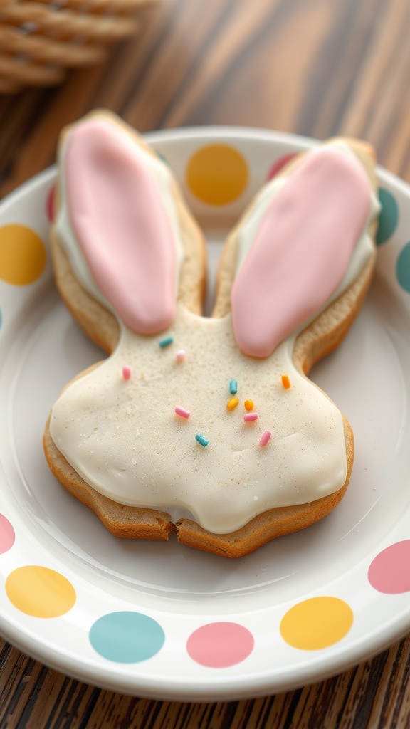 Colorful Bunny Ears Sugar Cookies decorated with icing and sprinkles