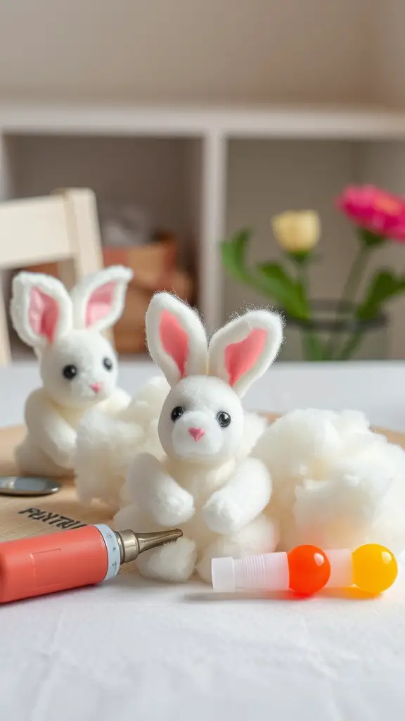 Image of fluffy cotton ball bunnies with crafting materials