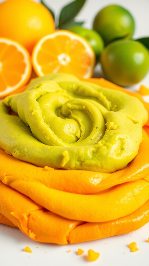 Vibrant colored playdough representing citrus fruits