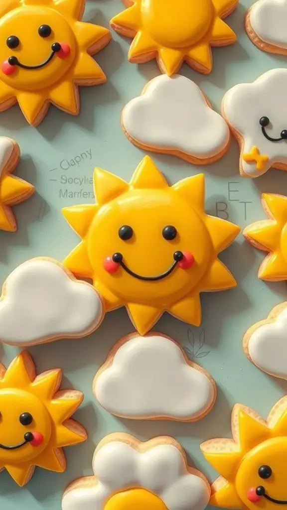 Decorated sunshine and clouds sugar cookies