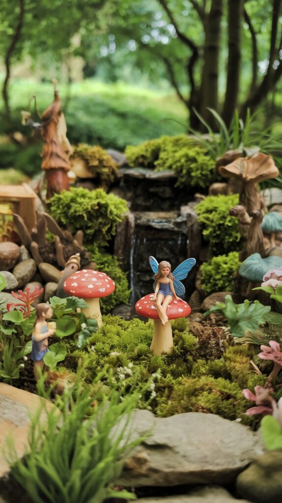 a-photo-of-a-whimsical-enchanted-forest-_Bx-0q8jbTZG_rHLIeZtqDg_CHBmCUFPR8muk3adBCNX7A Enchanted forest-themed fairy garden with moss and woodland figurines