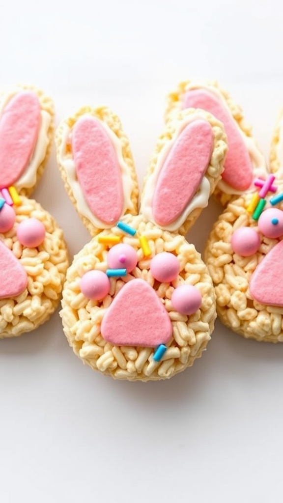 Bunny Paw Rice Krispie Treats decorated with sprinkles and candy