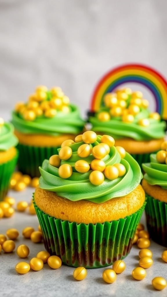 Pot of Gold Cupcakes decorated for St. Patrick's Day.