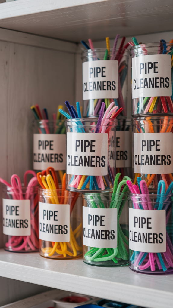 a-photograph-of-a-neatly-organized-craft_EQEX_xH9SKCEblBaxZVhpg_BV280gS7QnmbWSuYGcHMXQ Neatly organized craft supply storage with labeled containers of pipe cleaners