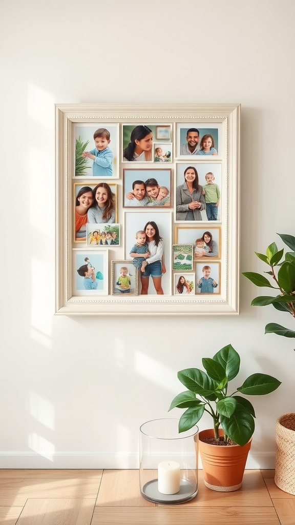 Framed collage of family photos with various happy moments