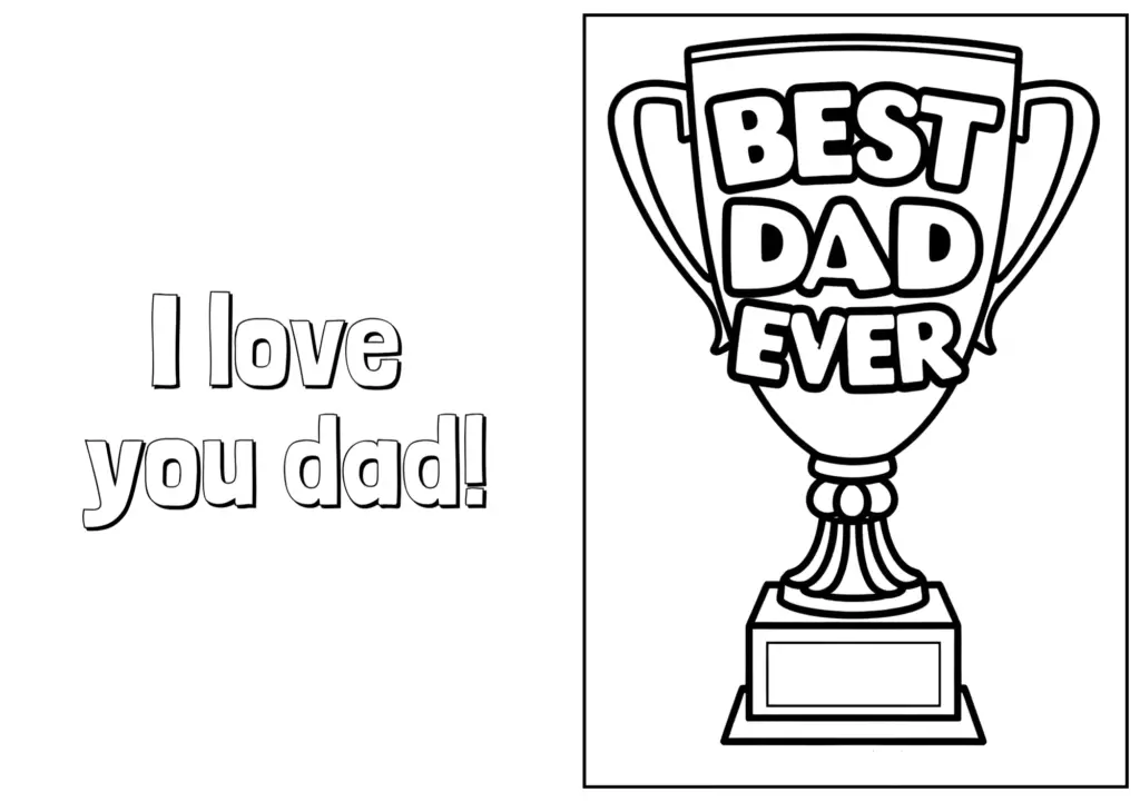 1 Best Dad Ever" Trophy Coloring Page Card