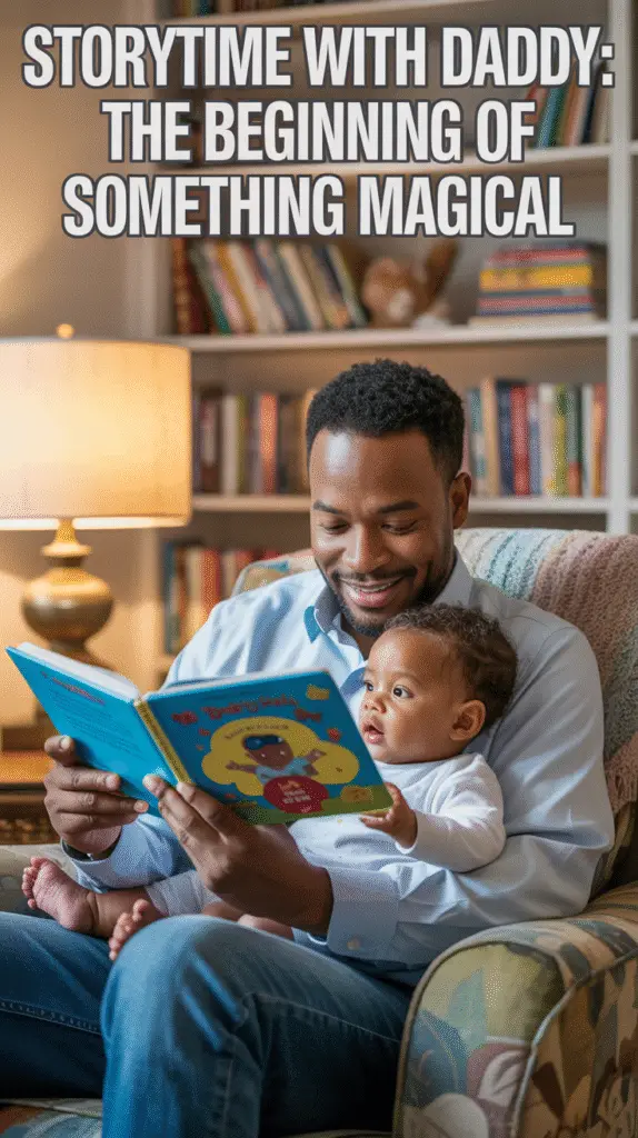 a-heartwarming-soft-focus-photograph-cap_vlhK1XeLS5eNeQrNriMufA_hX1D7qrpSmahjTCIIWSBsA A sweet candid of dad reading a board book to the babyâcaptioned in bold âStorytime with Daddy: The beginning of something magical.