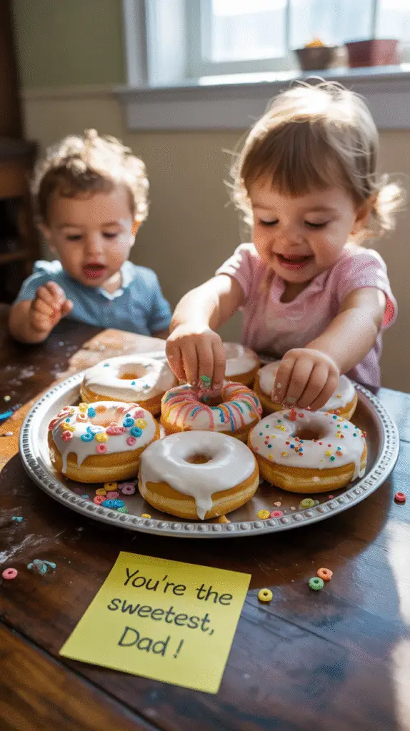a-photograph-of-a-low-worn-wooden-kitche_paFSWrYBS7m0gKmHJWzeFg_HHDQ7QhuRbWQk8nMFH8-8Q A low kitchen table with plain donuts laid out on a tray.