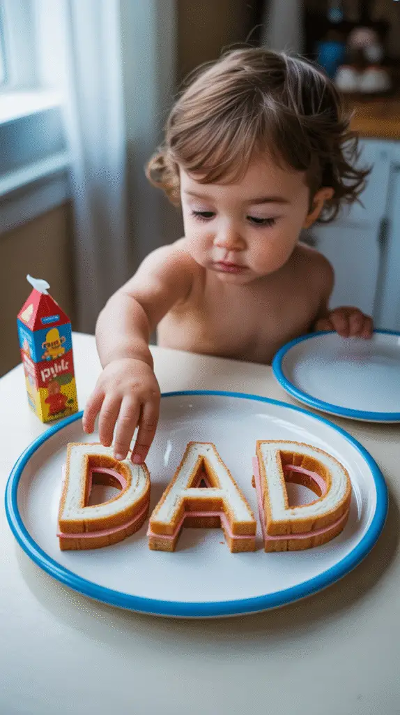 a-photograph-of-a-plate-with-three-sandw_RWUHH3QFQ1y0lMb1FqUoUQ_c5ec9C_XRW6Nhp4P7Qxr1A Sandwiches cut into the letters “D-A-D” arranged neatly on a plate.