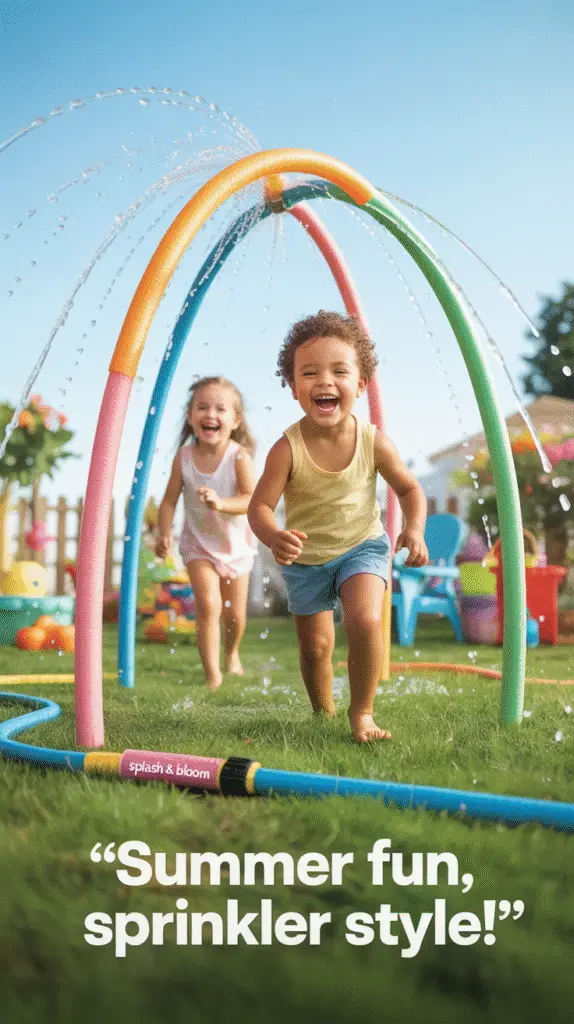 A toddler and preschool-aged children playing around a water table filled with colorful bubble foam. The foam is white with hints of pastel colors (pink, blue, yellow), and there are floating bath toys and cups. 