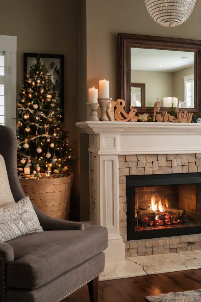 Leonardo_Kino_XL_A_warm_inviting_shot_of_the_finished_mantel_w_2 A warm, inviting shot of the finished mantel with a family visible in the background, showing how the decorations create a cozy atmosphere for real family life.