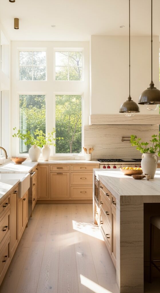 Kitchen with oversized windows flooding the space with natural light